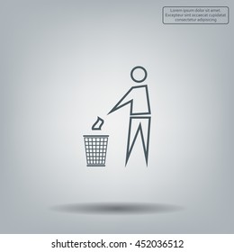Trash bin or trash can with human figure symbol in vector with shadow