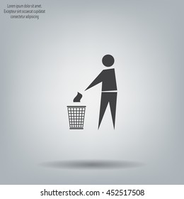 Trash bin or trash can with human figure symbol in vector with shadow