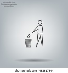 Trash bin or trash can with human figure symbol in vector with shadow
