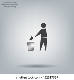Trash bin or trash can with human figure symbol in vector with shadow