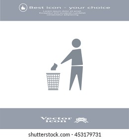 Trash bin or trash can with human figure symbol in vector with shadow