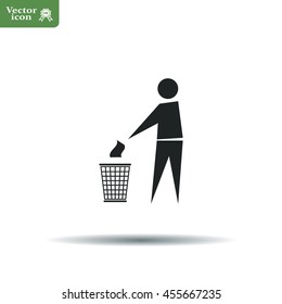 Trash bin or trash can with human figure symbol in vector with shadow