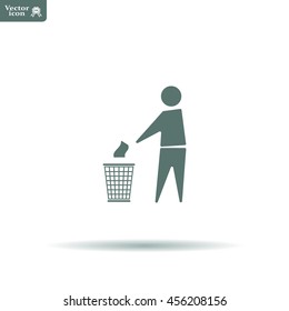 Trash bin or trash can with human figure symbol in vector with shadow
