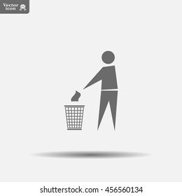 Trash bin or trash can with human figure symbol in vector with shadow