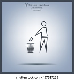 Trash bin or trash can with human figure symbol in vector with shadow