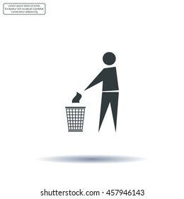 Trash bin or trash can with human figure symbol in vector with shadow