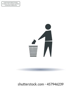 Trash bin or trash can with human figure symbol in vector with shadow