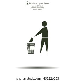 Trash bin or trash can with human figure symbol in vector with shadow
