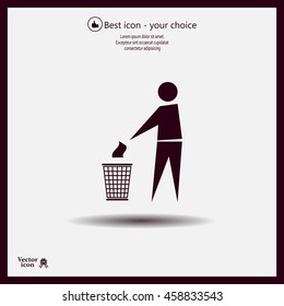 Trash bin or trash can with human figure symbol in vector with shadow