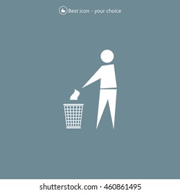 Trash bin or trash can with human figure symbol in vector with shadow
