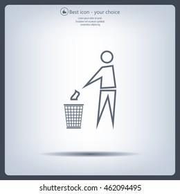 Trash bin or trash can with human figure symbol in vector with shadow