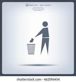 Trash bin or trash can with human figure symbol in vector with shadow