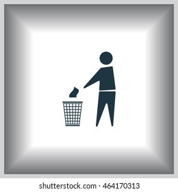 Trash bin or trash can with human figure symbol in vector with shadow