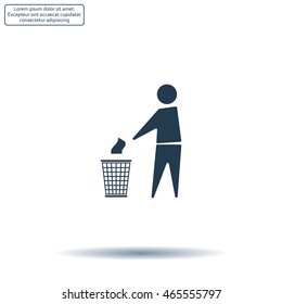 Trash bin or trash can with human figure symbol in vector with shadow