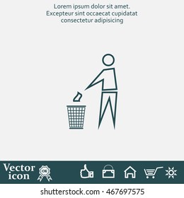 Trash bin or trash can with human figure symbol in vector with shadow