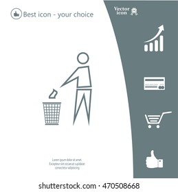 Trash bin or trash can with human figure symbol in vector with shadow
