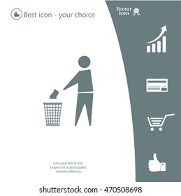 Trash bin or trash can with human figure symbol in vector with shadow