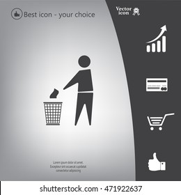 Trash bin or trash can with human figure symbol in vector with shadow