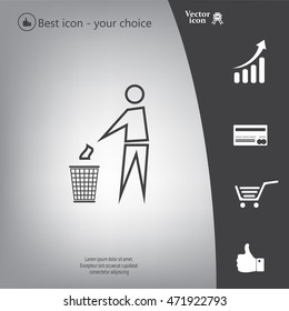 Trash bin or trash can with human figure symbol in vector with shadow