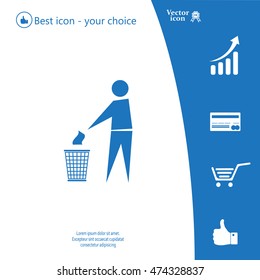 Trash bin or trash can with human figure symbol in vector with shadow