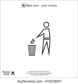 Trash bin or trash can with human figure symbol in vector with shadow