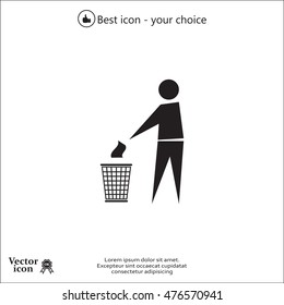 Trash bin or trash can with human figure symbol in vector with shadow