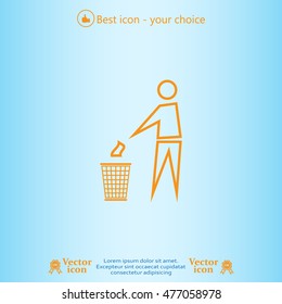 Trash bin or trash can with human figure symbol in vector with shadow