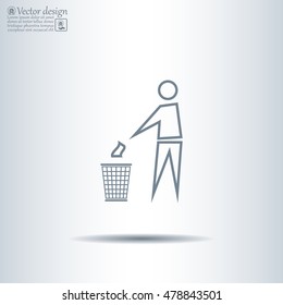 Trash bin or trash can with human figure symbol in vector with shadow