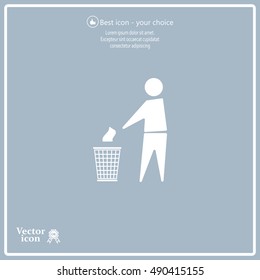 Trash bin or trash can with human figure symbol in vector with shadow