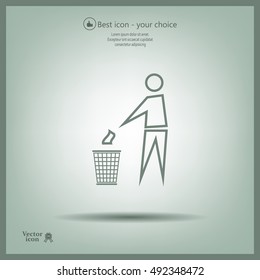 Trash bin or trash can with human figure symbol in vector with shadow