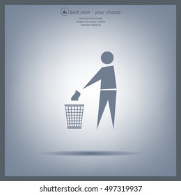 Trash bin or trash can with human figure symbol in vector with shadow