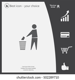 Trash bin or trash can with human figure symbol in vector with shadow