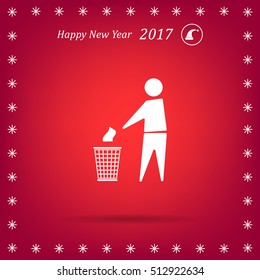 Trash bin or trash can with human figure symbol in vector with shadow