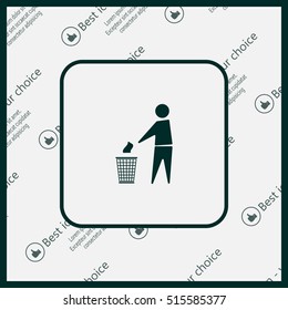 Trash bin or trash can with human figure symbol in vector with shadow