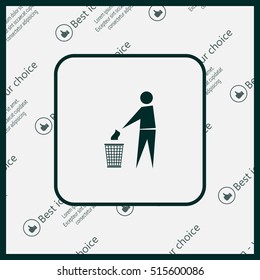Trash bin or trash can with human figure symbol in vector with shadow