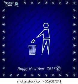 Trash bin or trash can with human figure symbol in vector with shadow