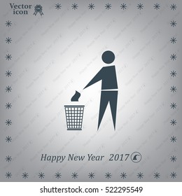 Trash bin or trash can with human figure symbol in vector with shadow