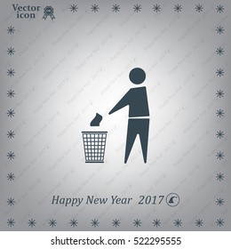 Trash bin or trash can with human figure symbol in vector with shadow