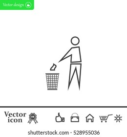 Trash bin or trash can with human figure symbol in vector with shadow