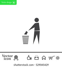 Trash bin or trash can with human figure symbol in vector with shadow