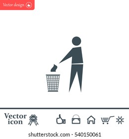 Trash bin or trash can with human figure symbol in vector with shadow