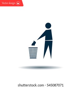 Trash bin or trash can with human figure symbol in vector with shadow