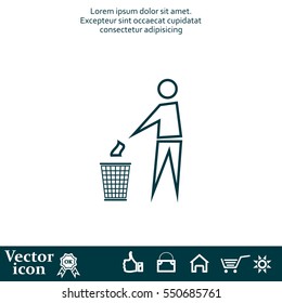 Trash bin or trash can with human figure symbol in vector with shadow