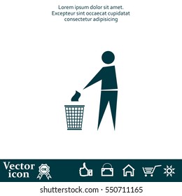 Trash bin or trash can with human figure symbol in vector with shadow