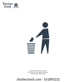 Trash bin or trash can with human figure symbol in vector with shadow