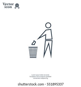 Trash bin or trash can with human figure symbol in vector with shadow