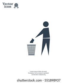 Trash bin or trash can with human figure symbol in vector with shadow
