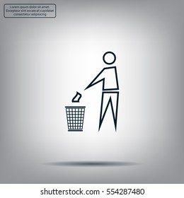 Trash bin or trash can with human figure symbol in vector with shadow