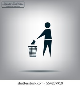 Trash bin or trash can with human figure symbol in vector with shadow