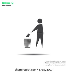 Trash bin or trash can with human figure symbol in vector with shadow